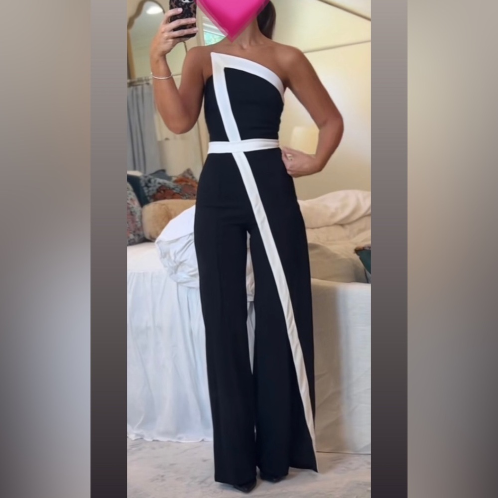 Fashion Nova Black and White Strapless Jumpsuit